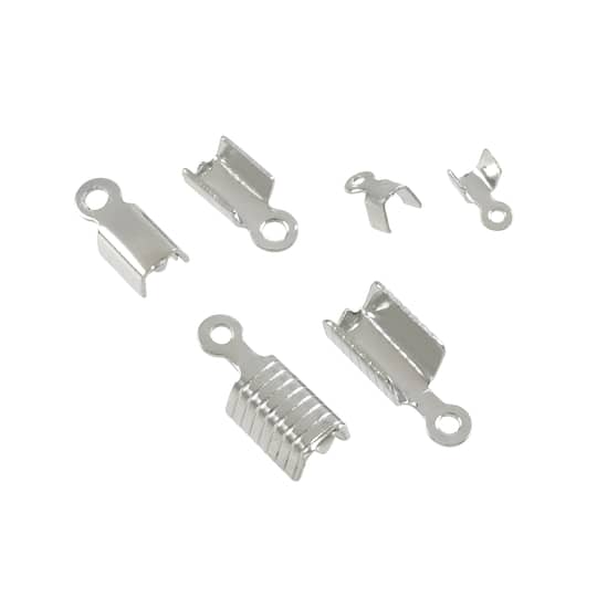 Silver Grooved Crimp Cord End Cap Mix by Bead Landing®